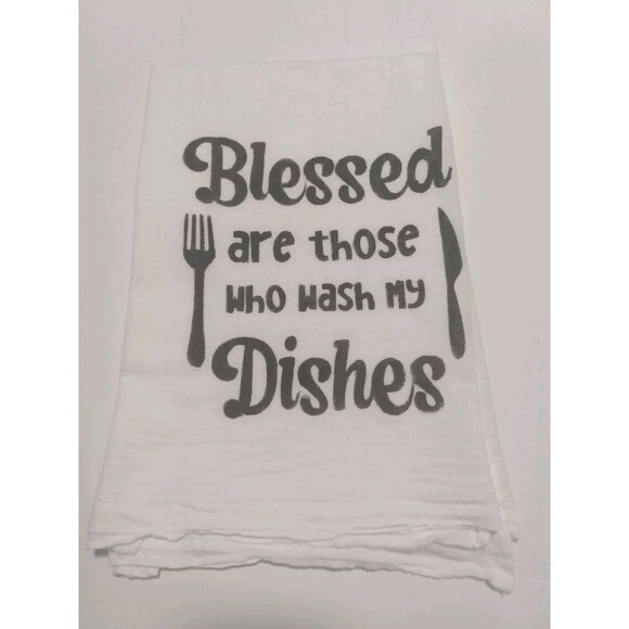 Handmade Blessed Wash My Dishes Quote Flour Sack Towel Cotton Hand Printed Gift - Picture 4 of 8
